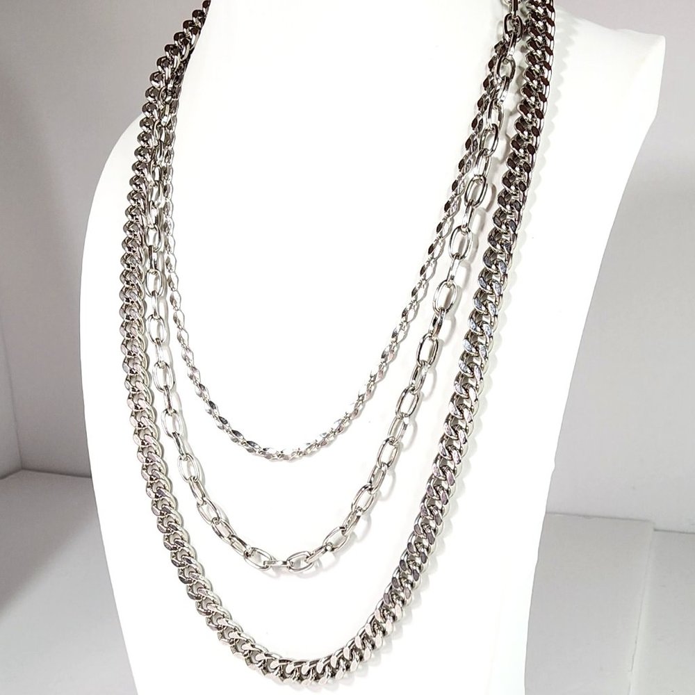 Silvertone Tri-Strand Modern Necklace 45015-042